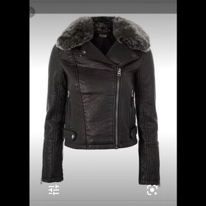 NWT Topshop faux fur motorcycle biker jacket 6 S